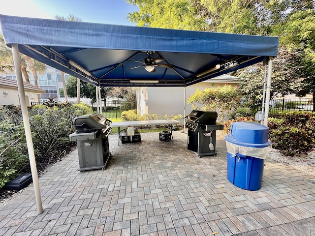 3301 Aruba Way Unit A1, Coconut Creek, FL 33066 - view of patio / terrace featuring a gazebo, area for grilling, and ceiling fan