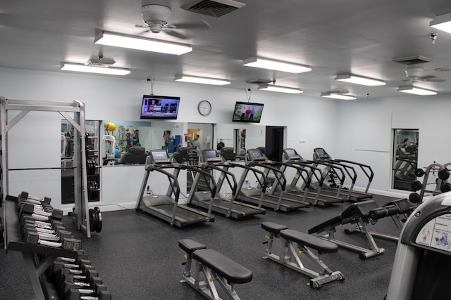 3301 Aruba Way Unit A1, Coconut Creek, FL 33066 - exercise room featuring a ceiling fan