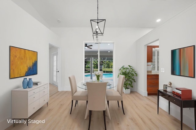 2707 SE Rawlings Rd, Port Saint Lucie, FL 34952 - dining area with light wood-style flooring, a ceiling fan, baseboards, and recessed lighting