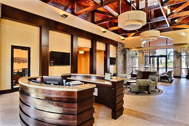 11206 SW Apple Blossom Trl, Port Saint Lucie, FL 34987 - lobby with beamed ceiling and a high ceiling