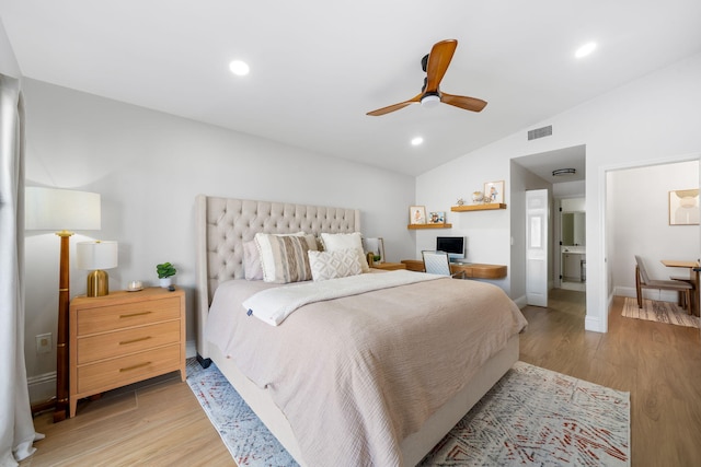 2540 NW 80th Ave, Margate, FL 33063 - bedroom with vaulted ceiling, light wood finished floors, an office area, recessed lighting, and ceiling fan
