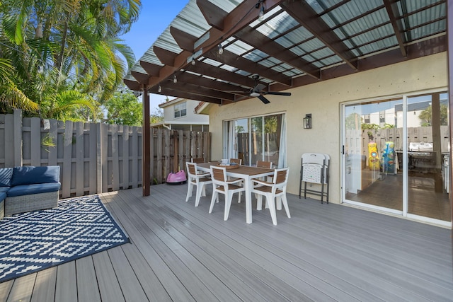 2540 NW 80th Ave, Margate, FL 33063 - deck with ceiling fan, outdoor dining area, and a pergola