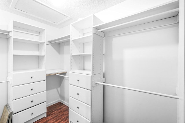 35 Capri A Unit A, Delray Beach, FL 33484 - walk in closet featuring dark wood-style flooring and attic access