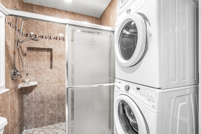35 Capri A Unit A, Delray Beach, FL 33484 - washroom with stacked washer / dryer