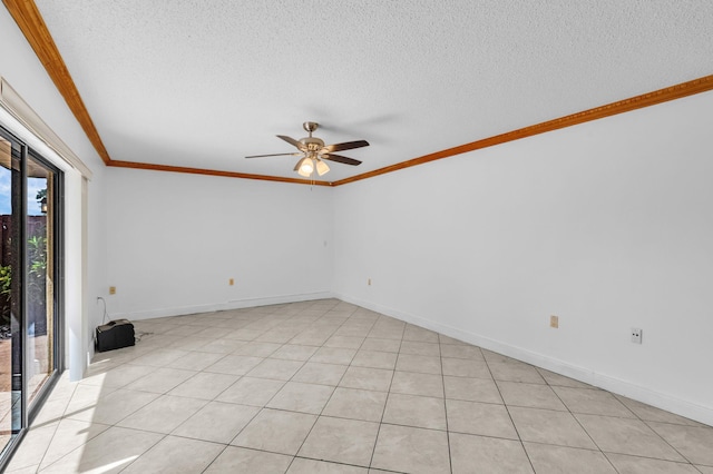 2883 SW 22nd Cir E Unit 51A, Delray Beach, FL 33445 - unfurnished room with a textured ceiling, ceiling fan, ornamental molding, light tile patterned floors, and baseboards