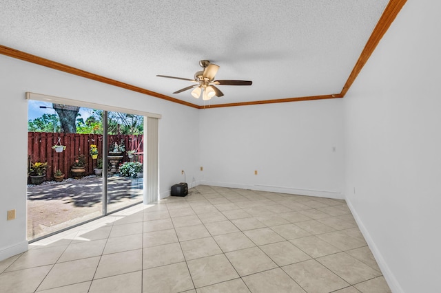 2883 SW 22nd Cir E Unit 51A, Delray Beach, FL 33445 - unfurnished room with ornamental molding, ceiling fan, a textured ceiling, light tile patterned flooring, and baseboards