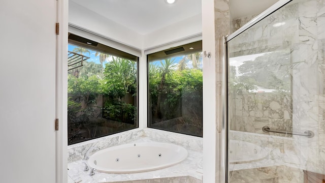 7245 Montrico Dr, Boca Raton, FL 33433 - full bathroom featuring a stall shower, a tub with jets, and healthy amount of natural light