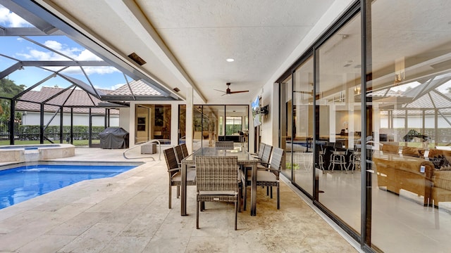 7245 Montrico Dr, Boca Raton, FL 33433 - view of pool with area for grilling, a patio, ceiling fan, and a lanai
