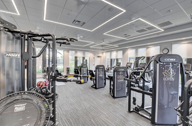 17112 Aquavera Way, Boca Raton, FL 33496 - workout area featuring a drop ceiling and carpet flooring