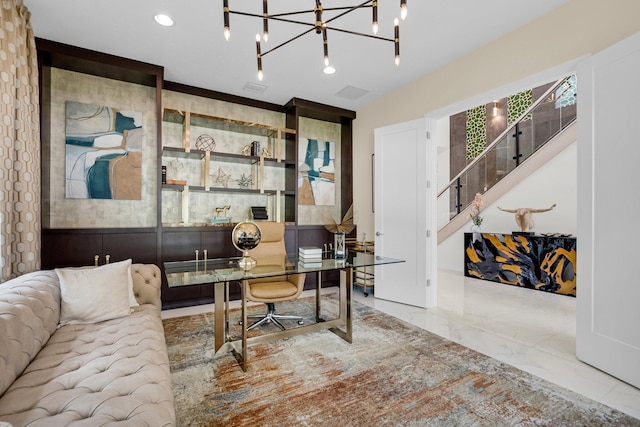 17112 Aquavera Way, Boca Raton, FL 33496 - office area featuring a chandelier and marble finish flooring