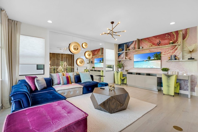 17112 Aquavera Way, Boca Raton, FL 33496 - living room with a chandelier, wood finished floors, and recessed lighting