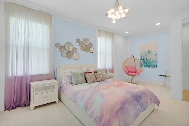 17112 Aquavera Way, Boca Raton, FL 33496 - carpeted bedroom with a chandelier, recessed lighting, and baseboards