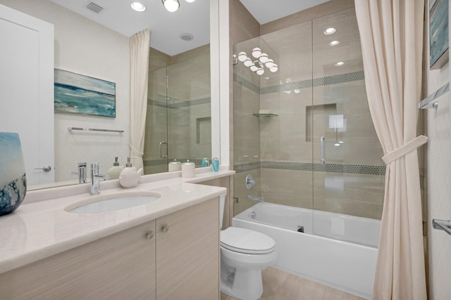 17112 Aquavera Way, Boca Raton, FL 33496 - bathroom featuring shower / bath combination with glass door, vanity, toilet, and recessed lighting