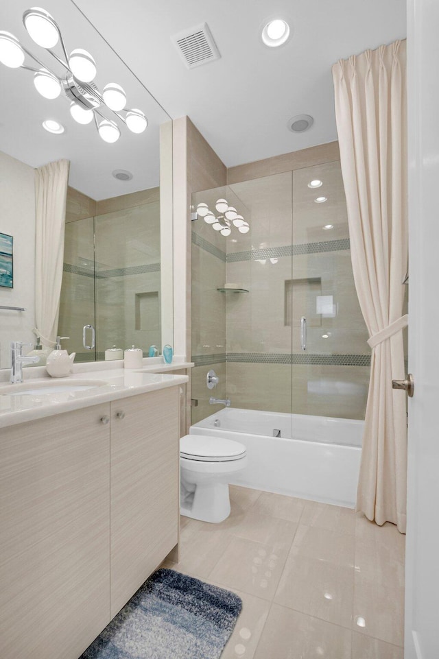 17112 Aquavera Way, Boca Raton, FL 33496 - full bathroom featuring shower / bath combo, vanity, tile patterned floors, toilet, and recessed lighting