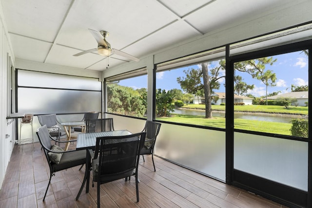 6166 Brandon St, Palm Beach Gardens, FL 33418 - sunroom / solarium with a ceiling fan and a water view