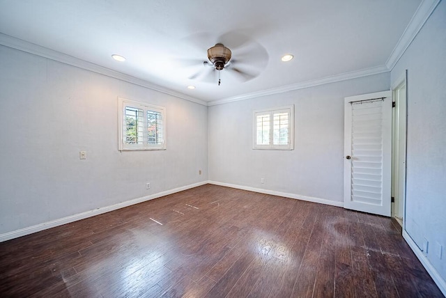 1950 N Conference Dr, Boca Raton, FL 33486 - unfurnished room featuring plenty of natural light, a ceiling fan, crown molding, wood finished floors, and recessed lighting