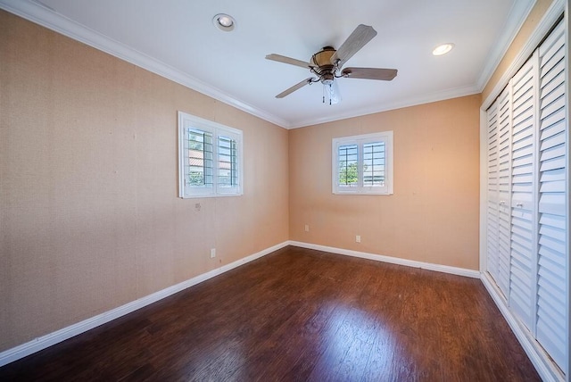 1950 N Conference Dr, Boca Raton, FL 33486 - unfurnished bedroom with multiple windows, dark wood-style flooring, baseboards, ornamental molding, and recessed lighting