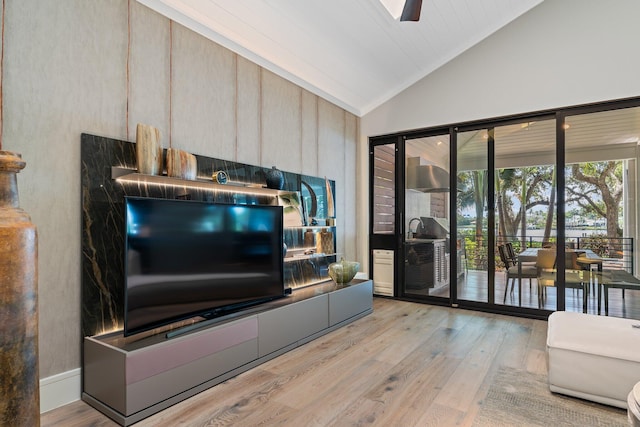 5488 Pennock Point Rd, Jupiter, FL 33458 - living room with lofted ceiling, wood finished floors, and ceiling fan
