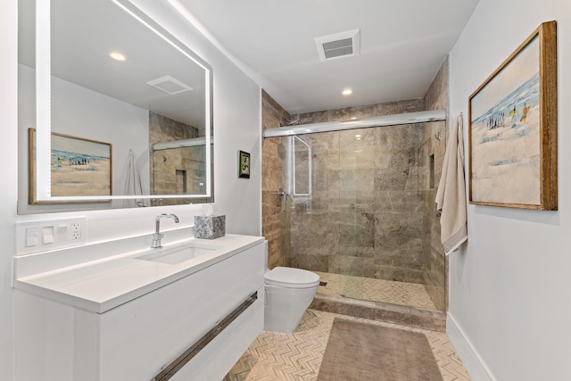 5488 Pennock Point Rd, Jupiter, FL 33458 - full bath with toilet, vanity, a shower stall, and recessed lighting