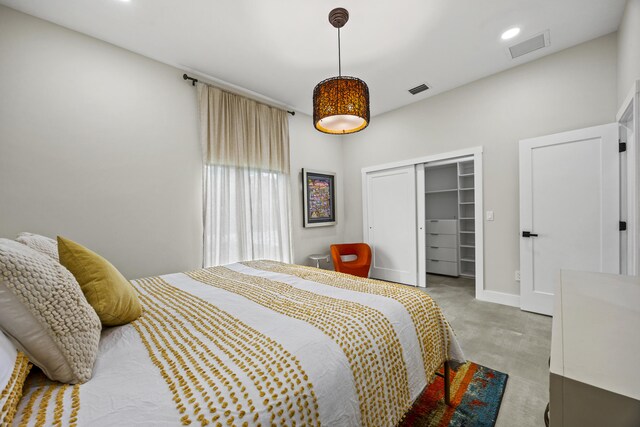 7802 Martin Ave, West Palm Beach, FL 33405 - bedroom with access to exterior, concrete floors, baseboards, a ceiling fan, and recessed lighting