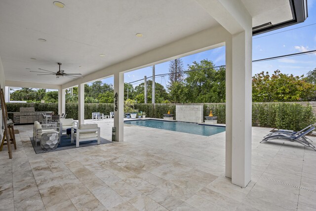 7802 Martin Ave, West Palm Beach, FL 33405 - back of house with ceiling fan, a patio, an outdoor hangout area, outdoor dining area, and stucco siding