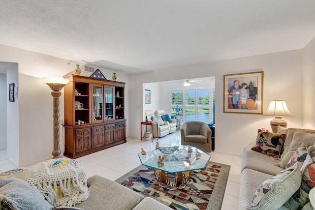 5746 Crystal Shores Dr Unit 206, Boynton Beach, FL 33437 - living room with light tile patterned floors and ceiling fan