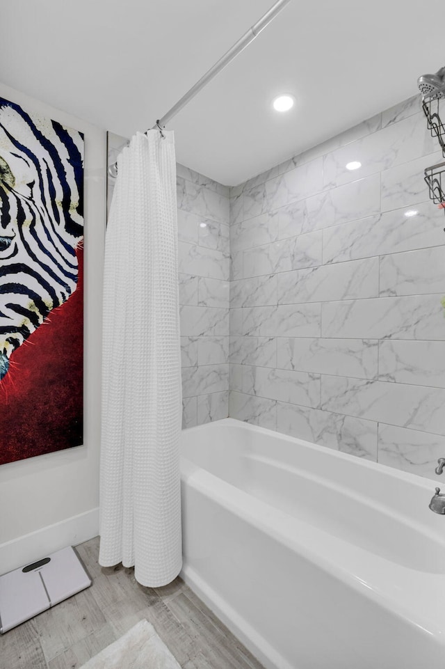 6699 NW 2nd Ave Unit 109, Boca Raton, FL 33487 - full bathroom with shower / tub combo, wood finished floors, and recessed lighting
