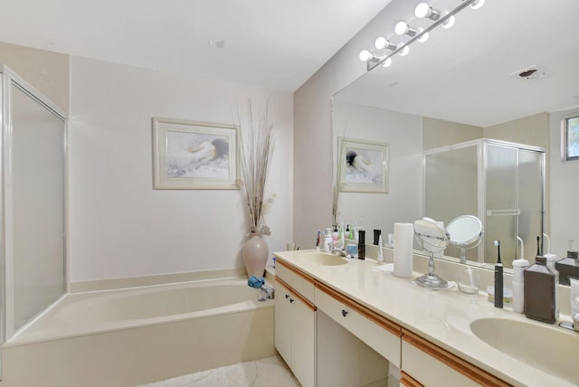 19411 Sabal Lake Dr Unit 5018, Boca Raton, FL 33434 - full bathroom featuring a stall shower, double vanity, and a garden tub