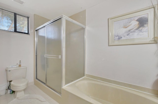19411 Sabal Lake Dr Unit 5018, Boca Raton, FL 33434 - full bathroom featuring toilet, a stall shower, tile patterned floors, and a garden tub