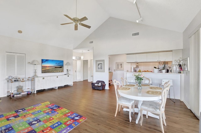 19411 Sabal Lake Dr Unit 5018, Boca Raton, FL 33434 - dining area featuring a ceiling fan, high vaulted ceiling, and wood finished floors