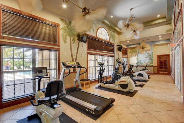 700 Scotia Dr Unit 202, Hypoluxo, FL 33462 - workout area with light tile patterned flooring, baseboards, and recessed lighting