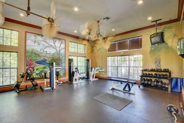 700 Scotia Dr Unit 202, Hypoluxo, FL 33462 - exercise room with crown molding, recessed lighting, and baseboards