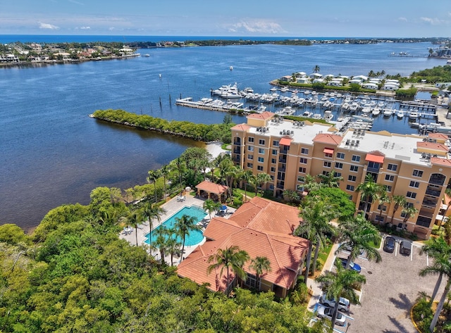 700 Scotia Dr Unit 202, Hypoluxo, FL 33462 - drone / aerial view of a nearby body of water, a pool, and numerous boat docks