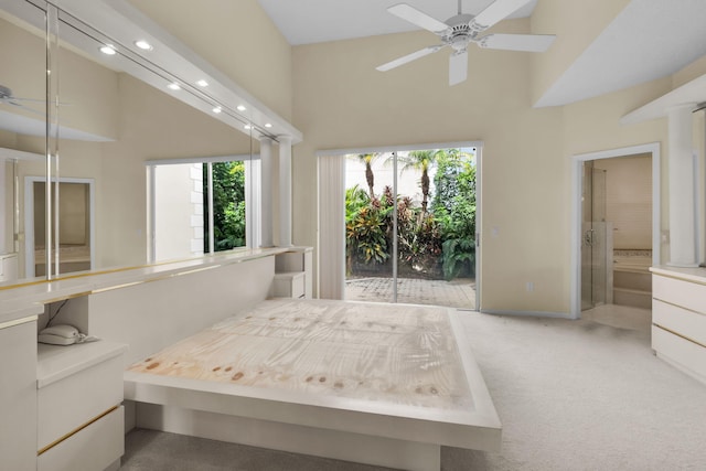 7729 Travlers Tree Dr, Boca Raton, FL 33433 - carpeted bedroom featuring a towering ceiling, multiple windows, access to outside, and recessed lighting