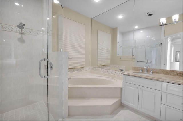7729 Travlers Tree Dr, Boca Raton, FL 33433 - full bathroom with a bath, a shower stall, vanity, tile patterned flooring, and recessed lighting