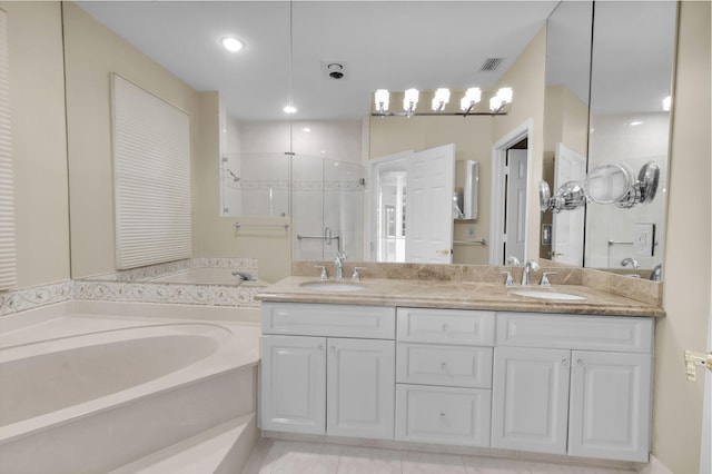 7729 Travlers Tree Dr, Boca Raton, FL 33433 - full bathroom with a stall shower, a garden tub, and double vanity