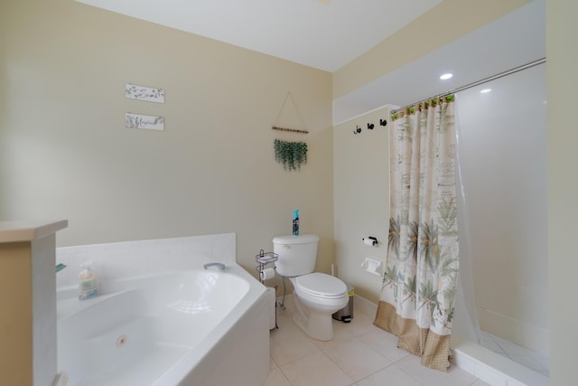143 Monterey Way, Royal Palm Beach, FL 33411 - bathroom with toilet, a shower with curtain, a tub with jets, and tile patterned flooring