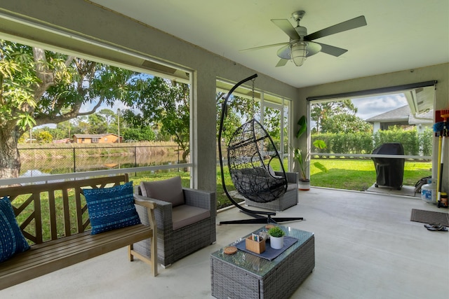 143 Monterey Way, Royal Palm Beach, FL 33411 - sunroom / solarium with ceiling fan and outdoor lounge area