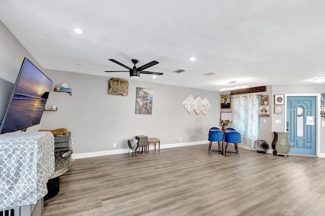 22360 Overture Cir, Boca Raton, FL 33428 - living area featuring wood finished floors, baseboards, ceiling fan, and recessed lighting