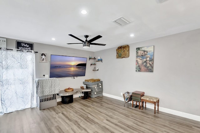 22360 Overture Cir, Boca Raton, FL 33428 - living area with baseboards, wood finished floors, recessed lighting, and ceiling fan