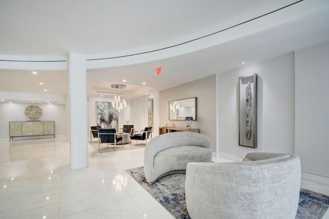 3546 S Ocean Blvd Unit 203, South Palm Beach, FL 33480 - bedroom with a chandelier, marble tiled floors, and recessed lighting