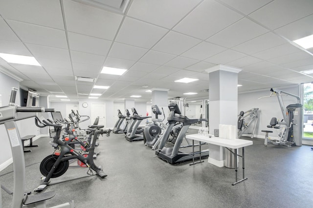 3546 S Ocean Blvd Unit 203, South Palm Beach, FL 33480 - workout area featuring a drop ceiling and baseboards