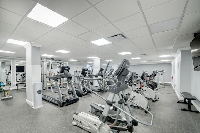 3546 S Ocean Blvd Unit 203, South Palm Beach, FL 33480 - gym featuring a paneled ceiling and baseboards