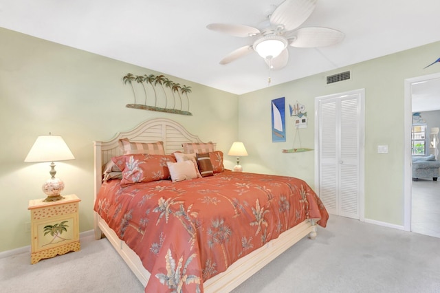 5505 N Ocean Blvd Unit 13-105, Ocean Ridge, FL 33435 - carpeted bedroom featuring baseboards, ceiling fan, and a closet