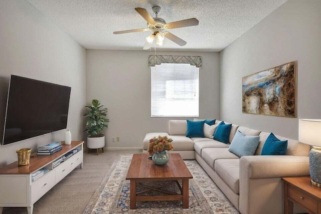 7886 Laina Ln Unit 2, Boynton Beach, FL 33437 - living area with a textured ceiling, a ceiling fan, and light colored carpet