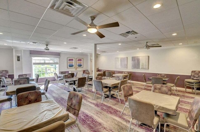 7886 Laina Ln Unit 2, Boynton Beach, FL 33437 - dining area with a ceiling fan and a paneled ceiling