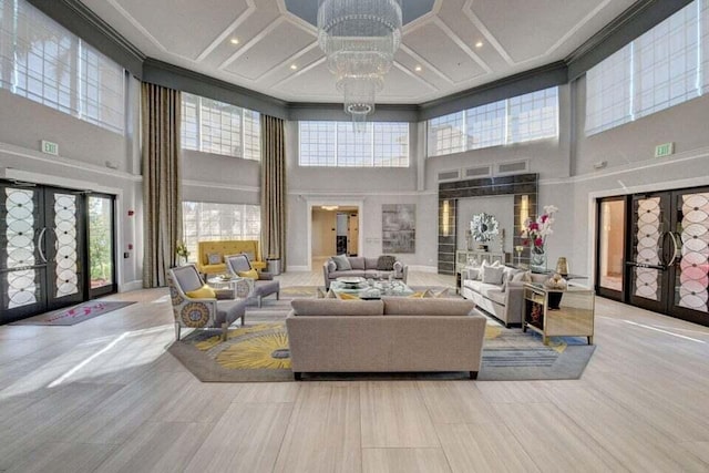 7886 Laina Ln Unit 2, Boynton Beach, FL 33437 - lobby with a high ceiling, coffered ceiling, and recessed lighting