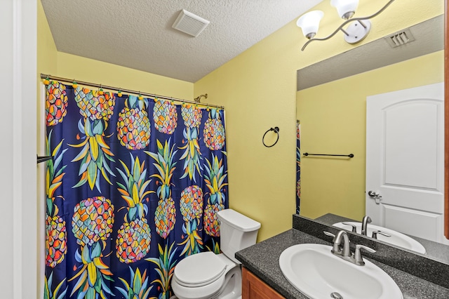 4672 SW Wade Dr, Port Saint Lucie, FL 34953 - bathroom featuring vanity, toilet, a textured ceiling, and a shower with shower curtain