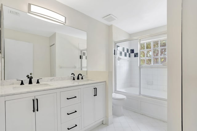 4667 SW 12th Ct, Deerfield Beach, FL 33442 - full bathroom featuring toilet, enclosed tub / shower combo, double vanity, and tile patterned floors
