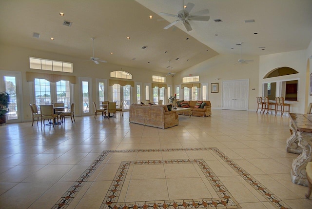 4667 SW 12th Ct, Deerfield Beach, FL 33442 - living room with ceiling fan, high vaulted ceiling, and recessed lighting